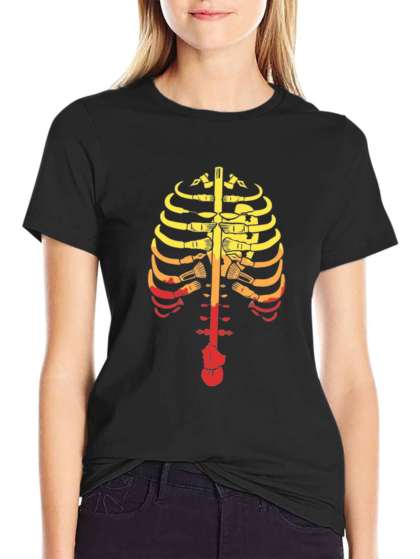 Guitar Ribcage Graphic Tee - Music Skeleton T-Shirt