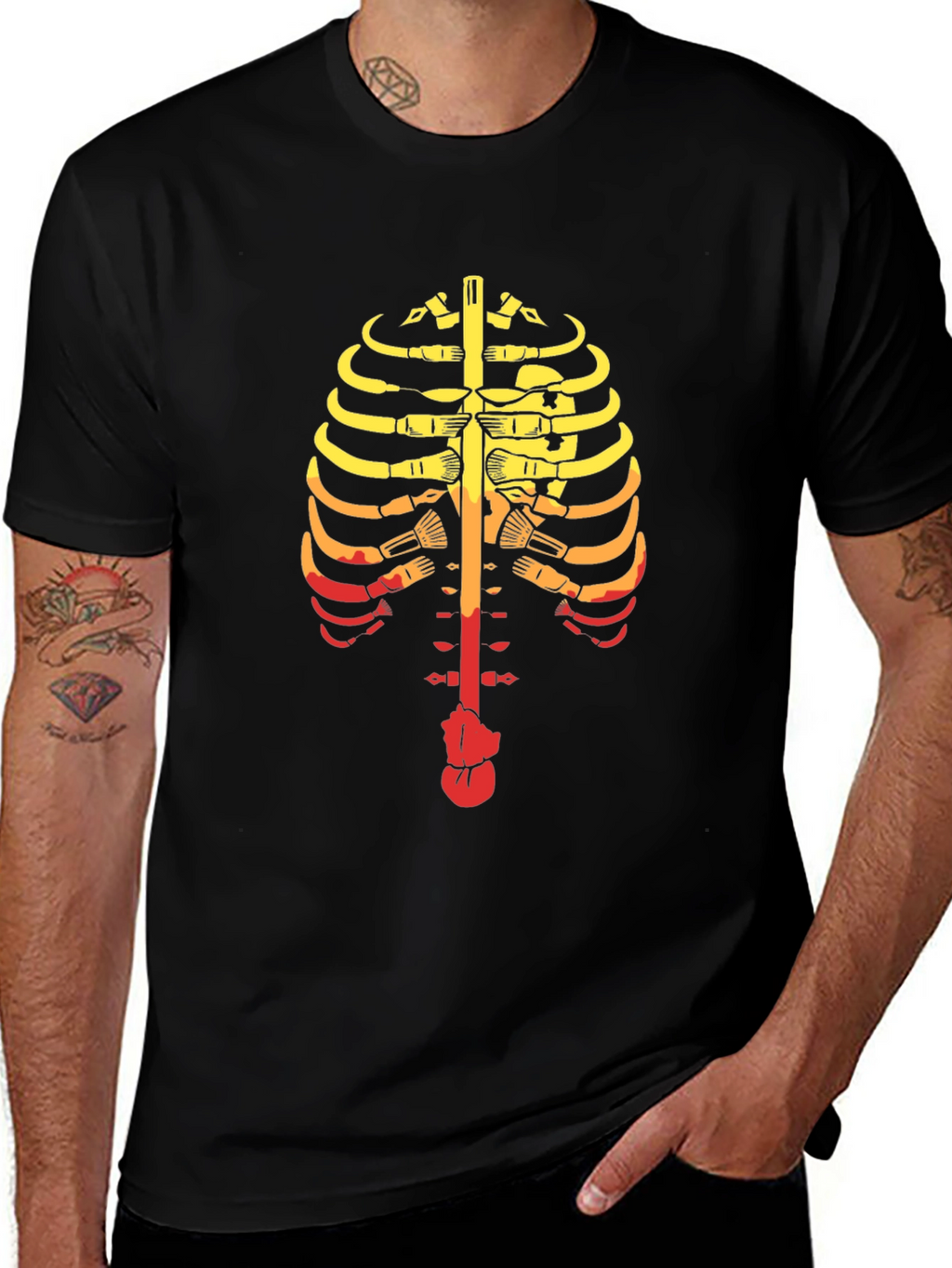 Guitar Ribcage Graphic Tee - Music Skeleton T-Shirt