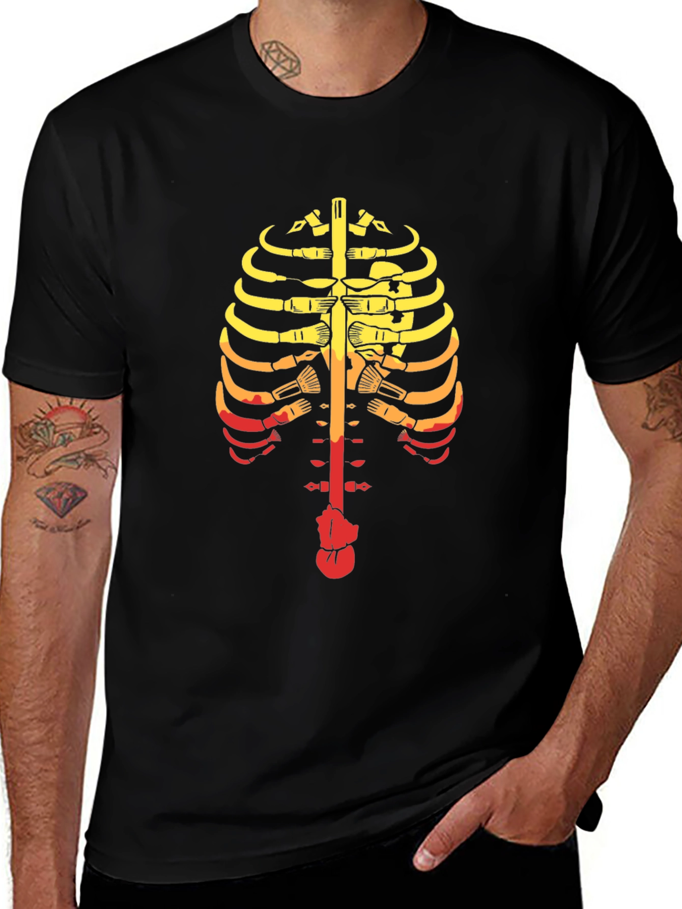 Guitar Ribcage Graphic Tee - Music Skeleton T-Shirt