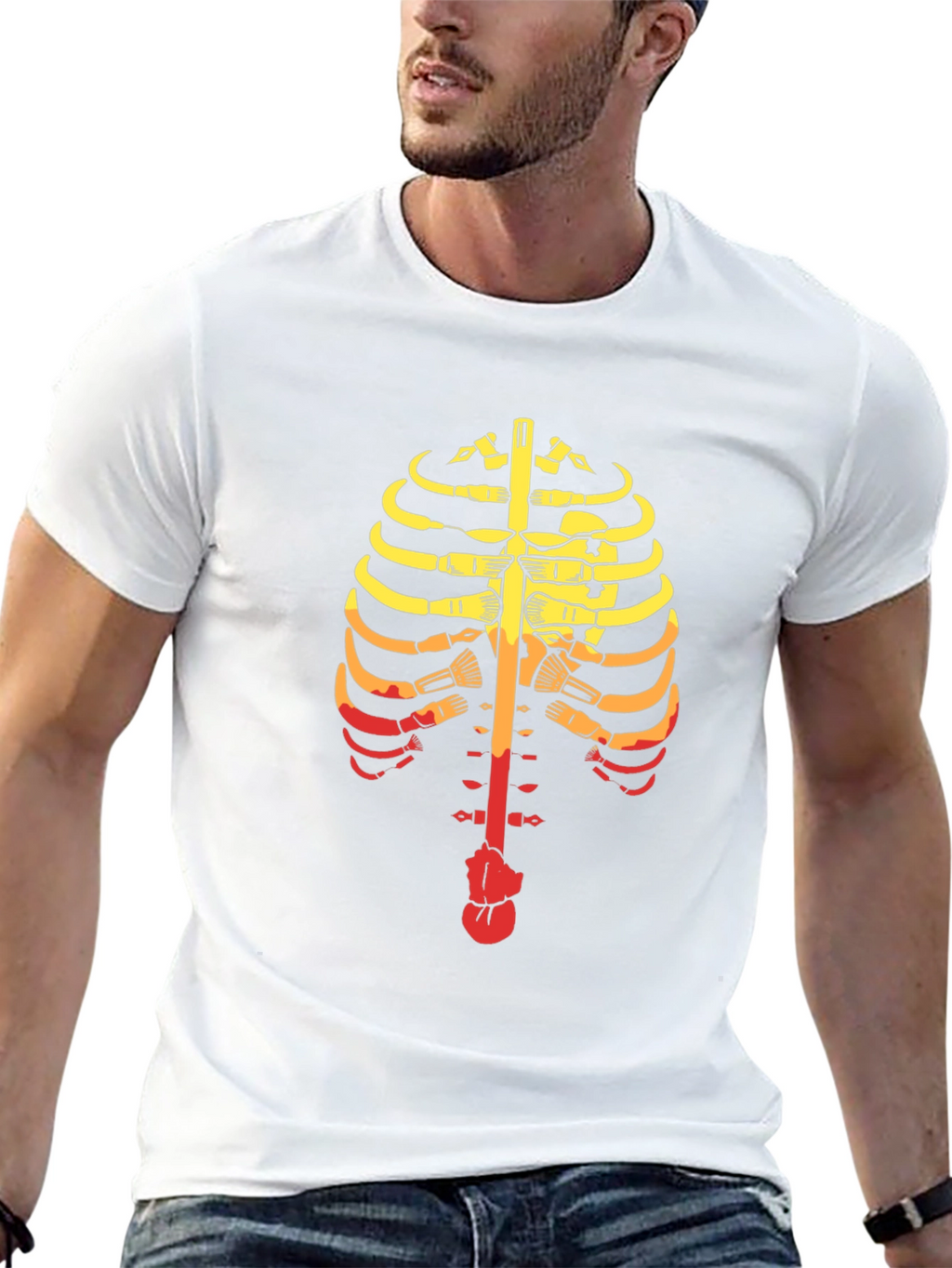 Guitar Ribcage Graphic Tee - Music Skeleton T-Shirt