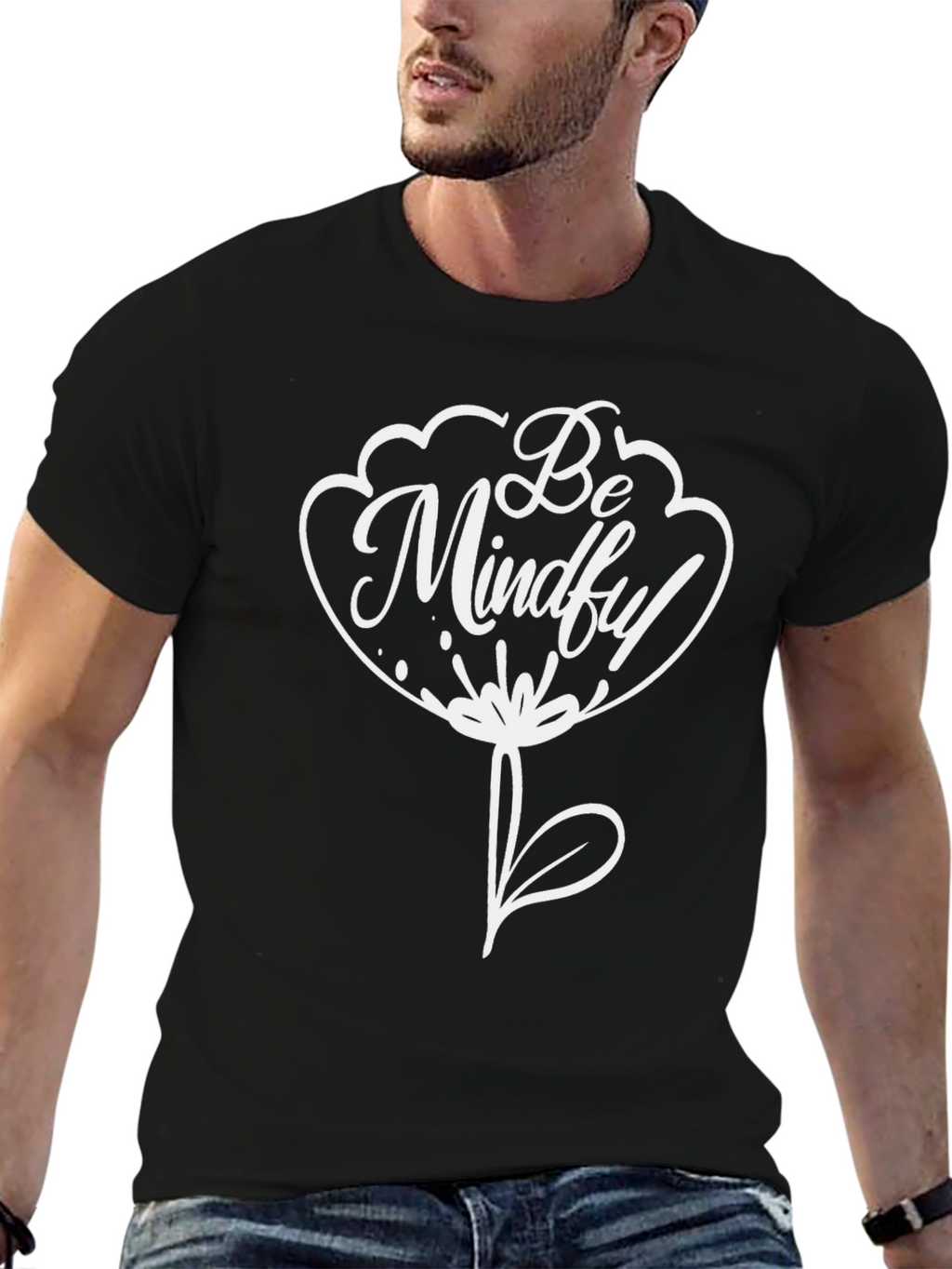Be Mindful Flower Graphic Tee - Black Unisex T-Shirt