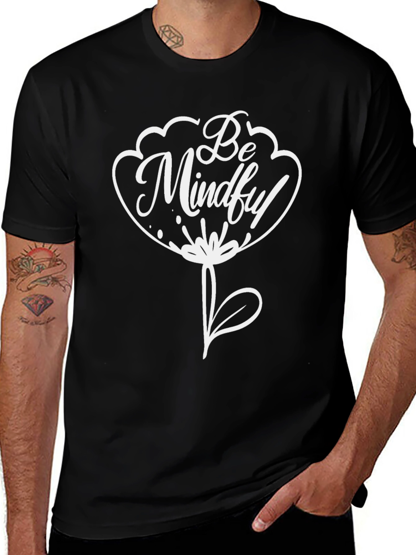 Be Mindful Flower Graphic Tee - Black Unisex T-Shirt