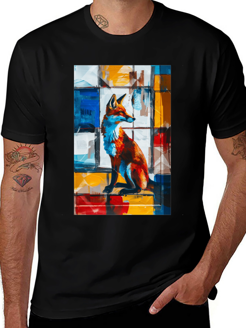 Abstract Fox Graphic T-Shirt