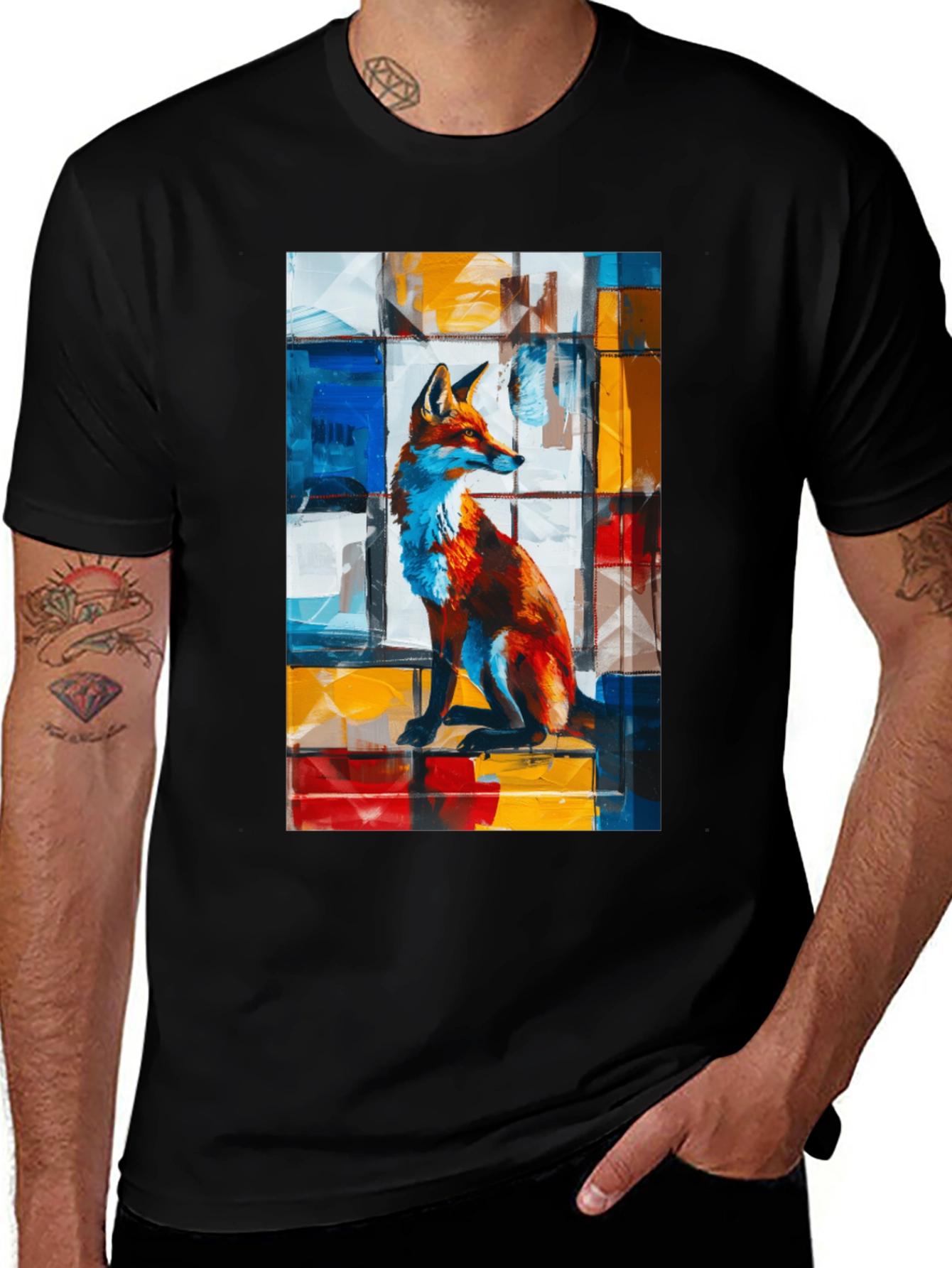 Abstract Fox Graphic T-Shirt