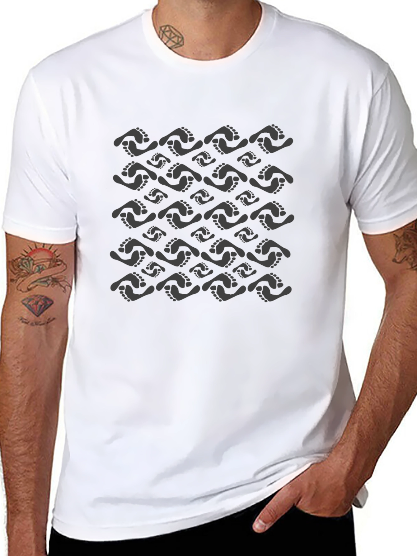 Footprint Pattern Black T-Shirt