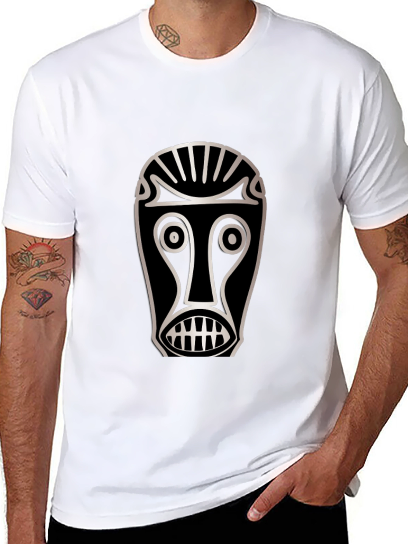 Tribal Mask Graphic T-Shirt - Unique Design