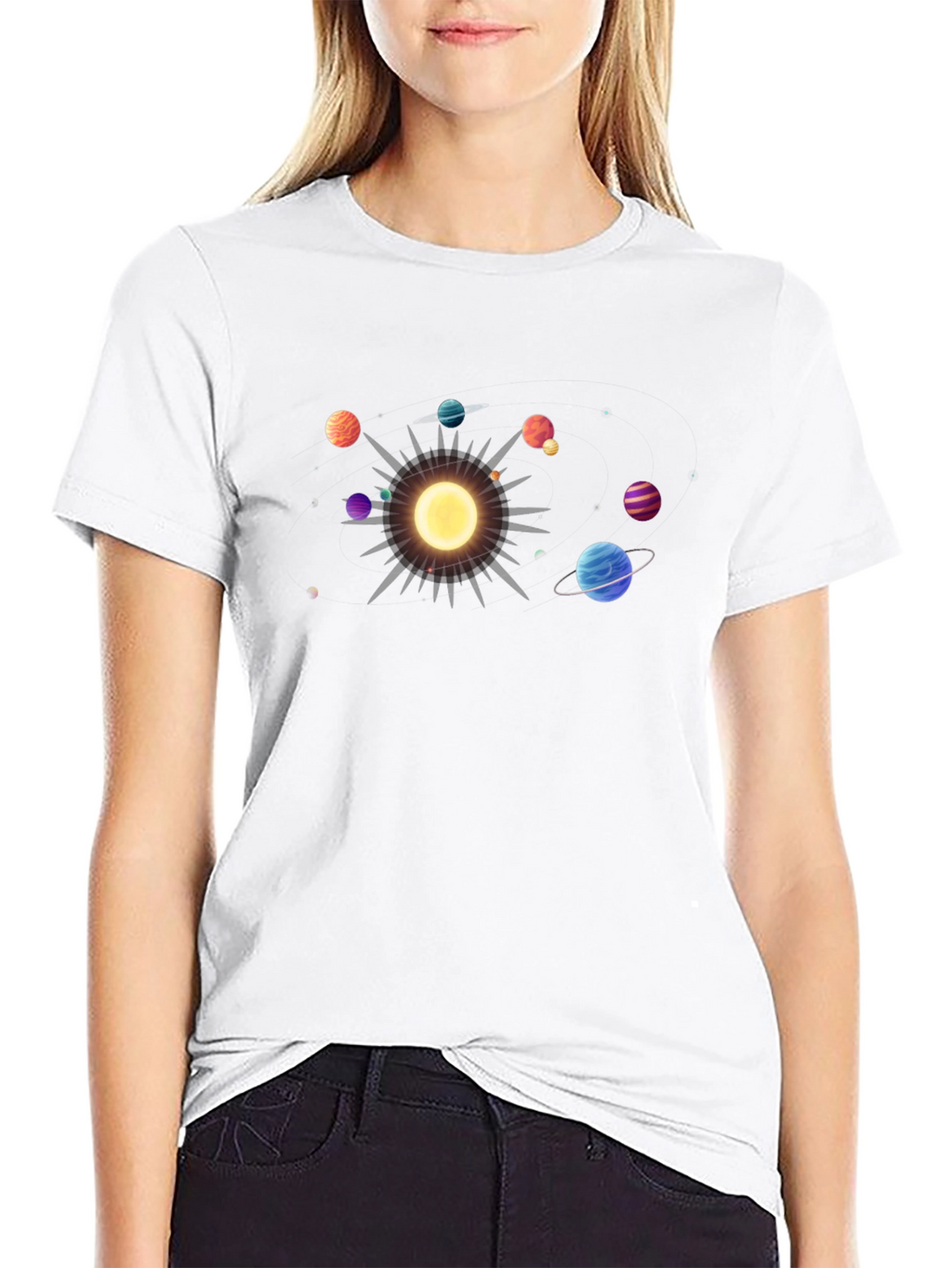 Solar System Graphic Tee - Black Cotton Casual Shirt