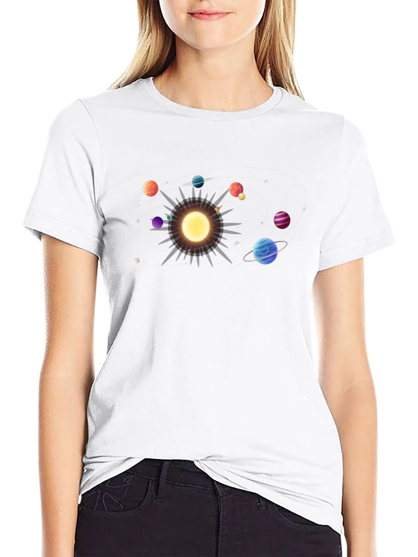 Solar System Graphic Tee - Black Cotton Casual Shirt