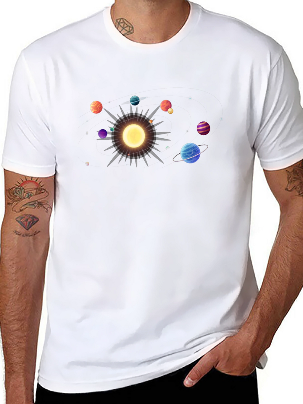 Solar System Graphic Tee - Black Cotton Casual Shirt