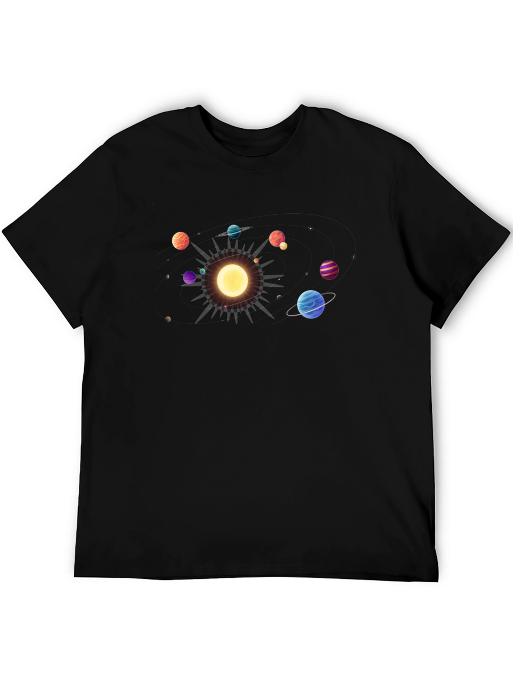 Solar System Graphic Tee - Black Cotton Casual Shirt