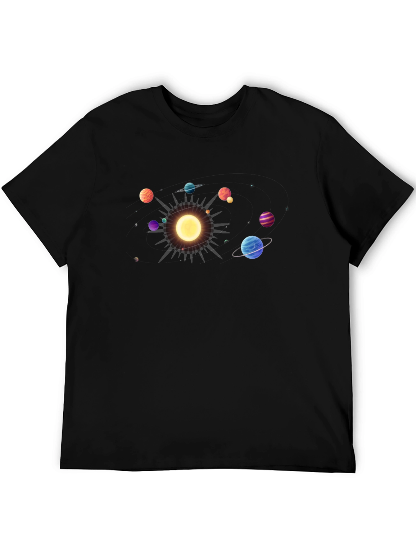 Solar System Graphic Tee - Black Cotton Casual Shirt