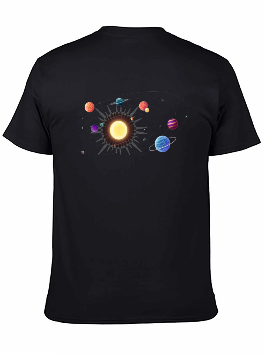 Solar System Graphic Tee - Black Cotton Casual Shirt