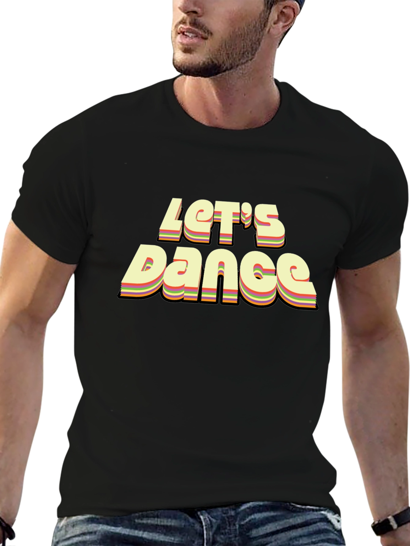 Retro Lets Dance Graphic Black T-Shirt