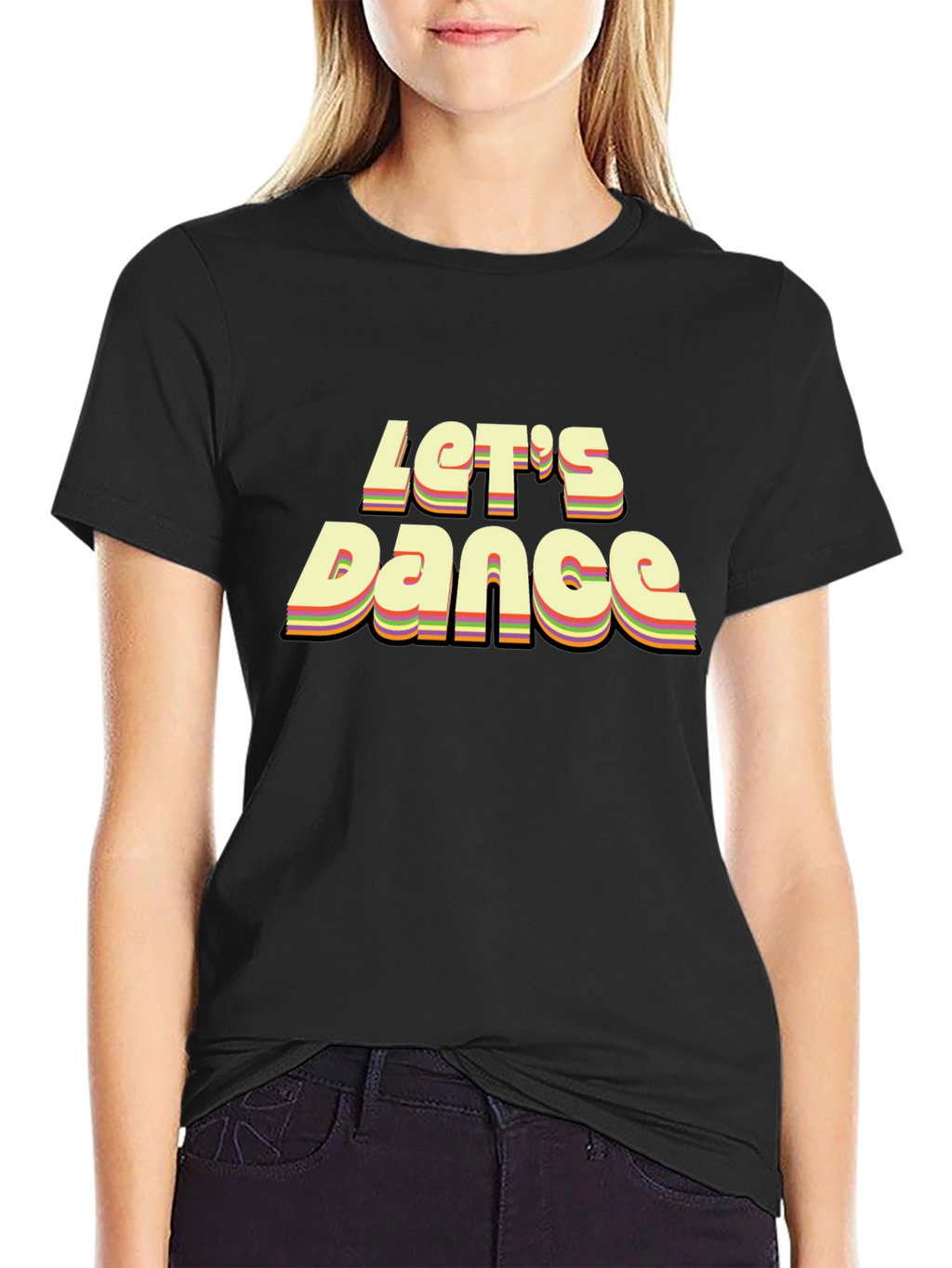 Retro Lets Dance Graphic Black T-Shirt
