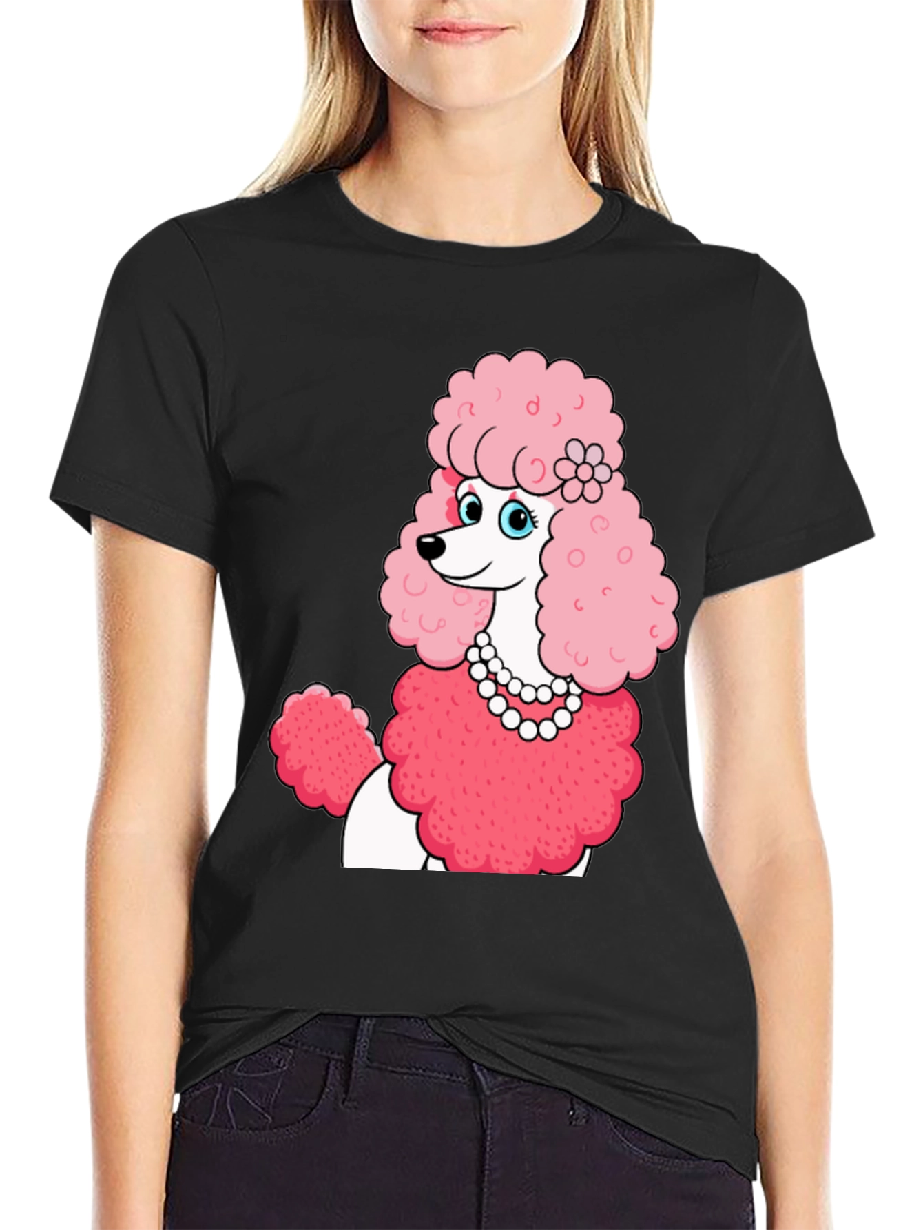 Poodle T-Shirt: Cartoon Pink Dog Tee