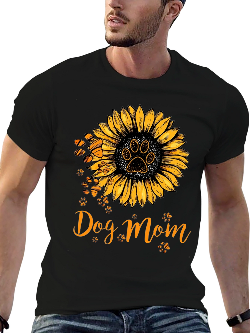 Dog Mom Sunflower Paw Print Graphic Tee