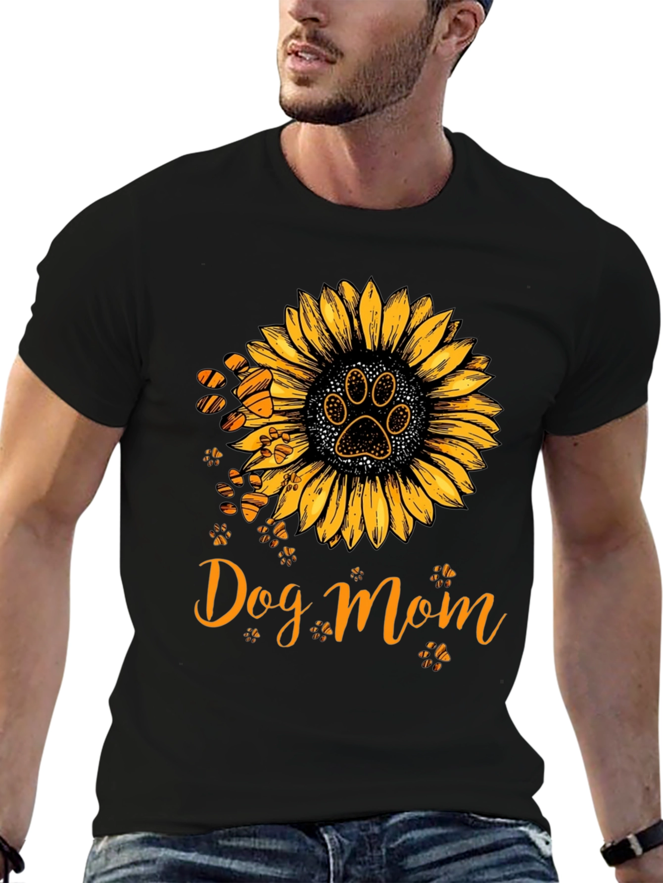 Dog Mom Sunflower Paw Print Graphic Tee