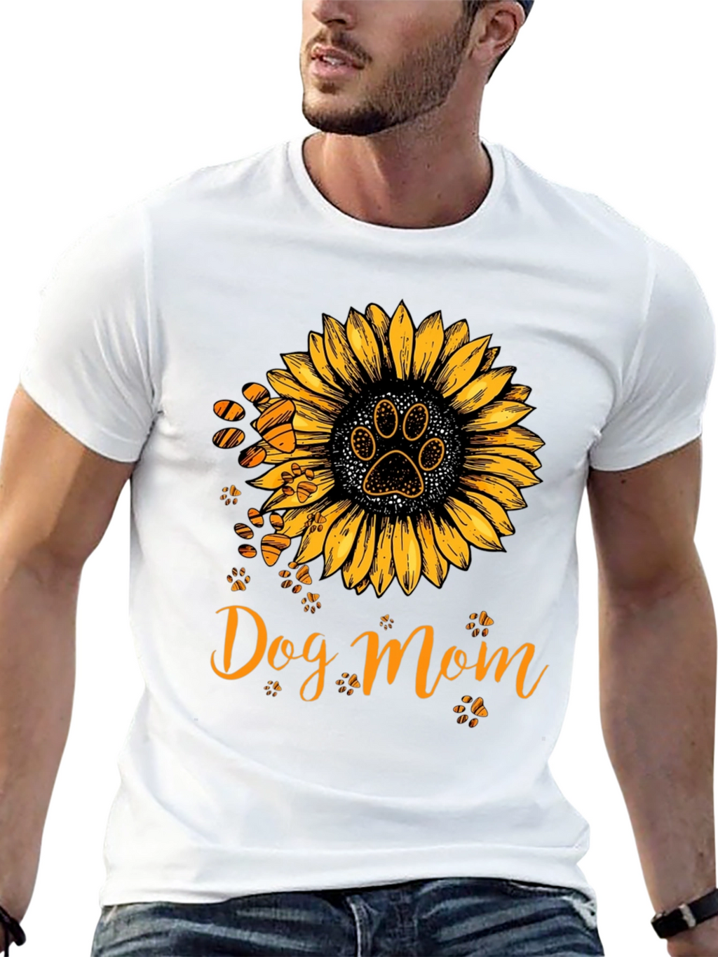 Dog Mom Sunflower Paw Print Graphic Tee
