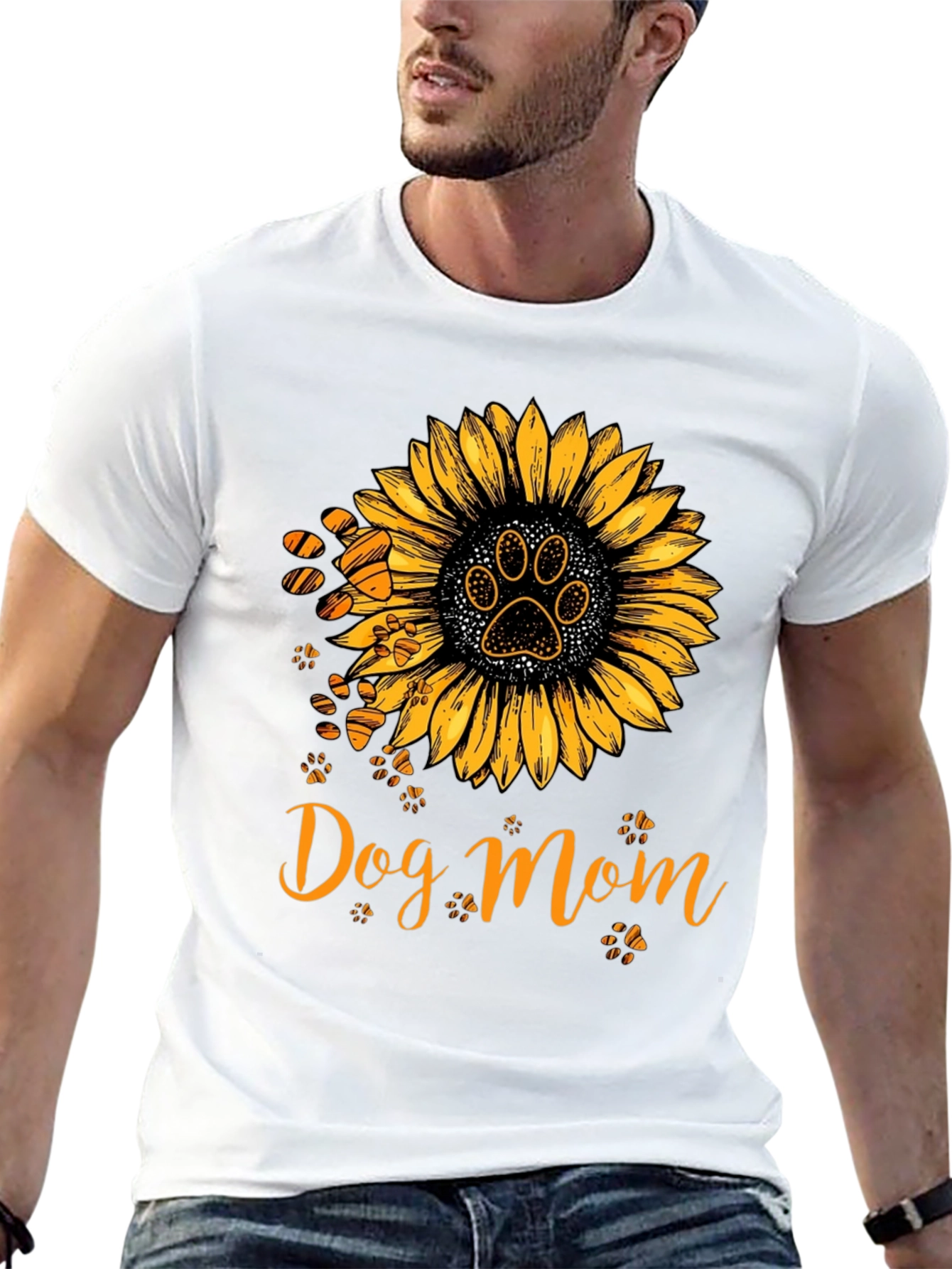 Dog Mom Sunflower Paw Print Graphic Tee