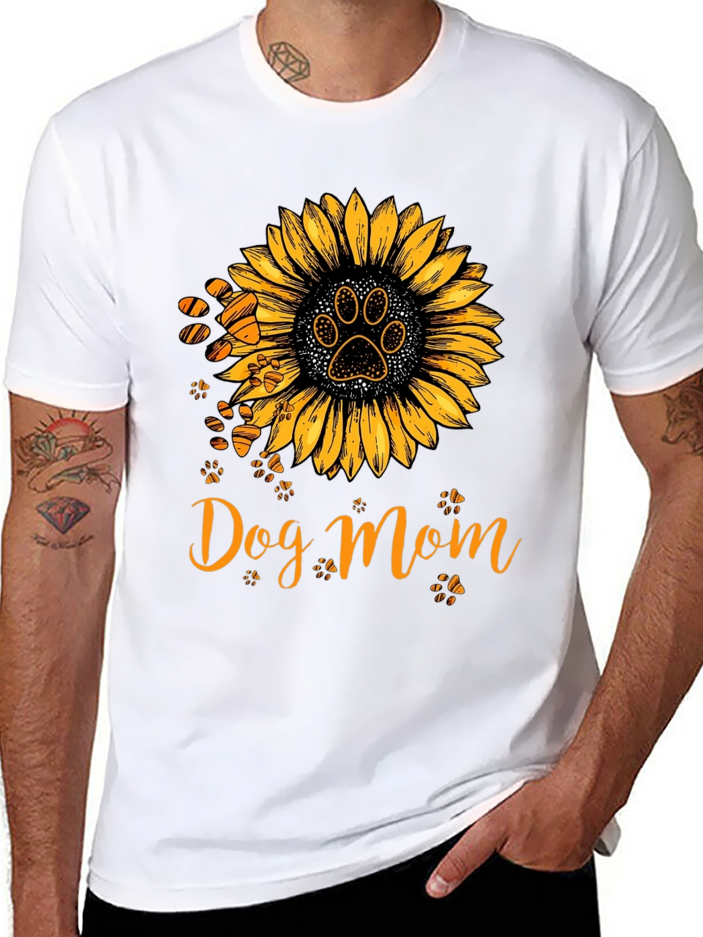 Dog Mom Sunflower Paw Print Graphic Tee