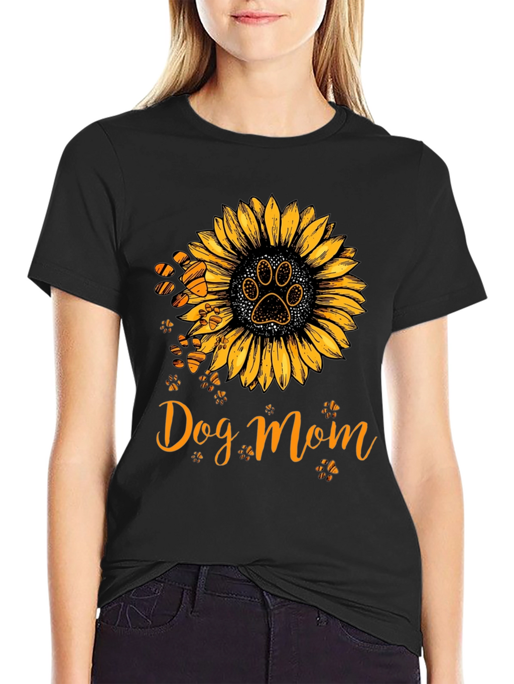 Dog Mom Sunflower Paw Print Graphic Tee