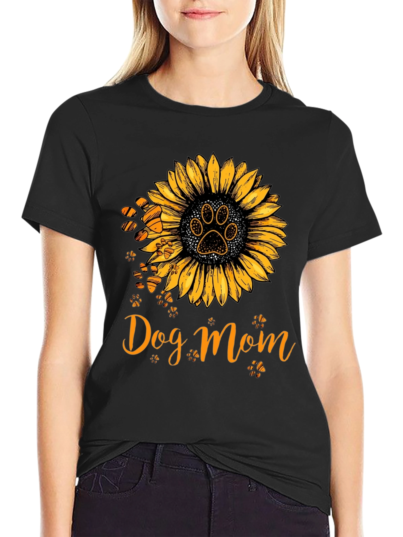 Dog Mom Sunflower Paw Print Graphic Tee