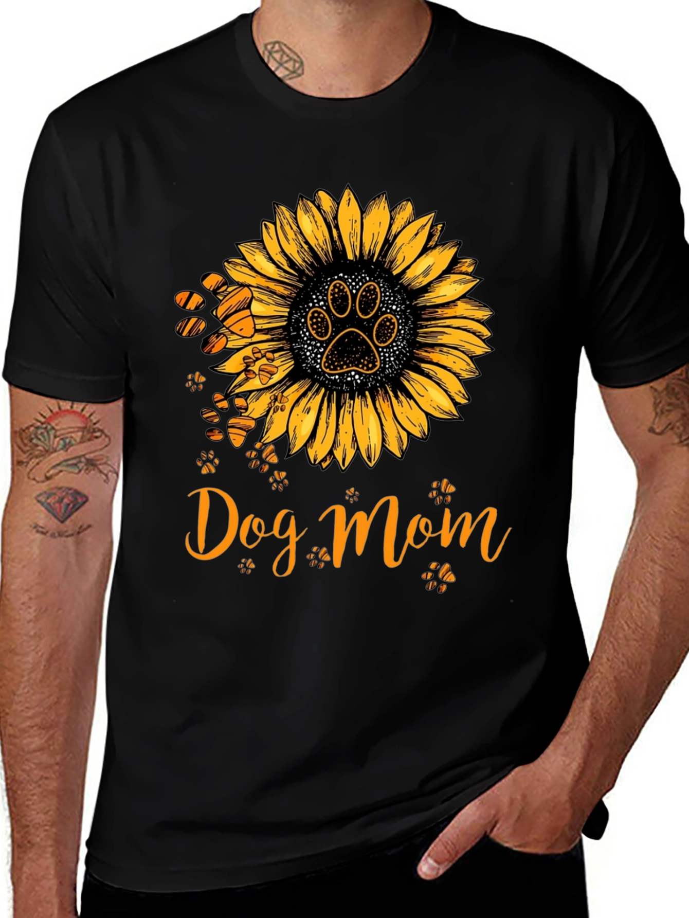 Dog Mom Sunflower Paw Print Graphic Tee