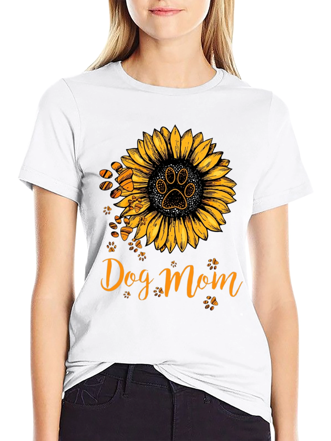 Dog Mom Sunflower Paw Print Graphic Tee