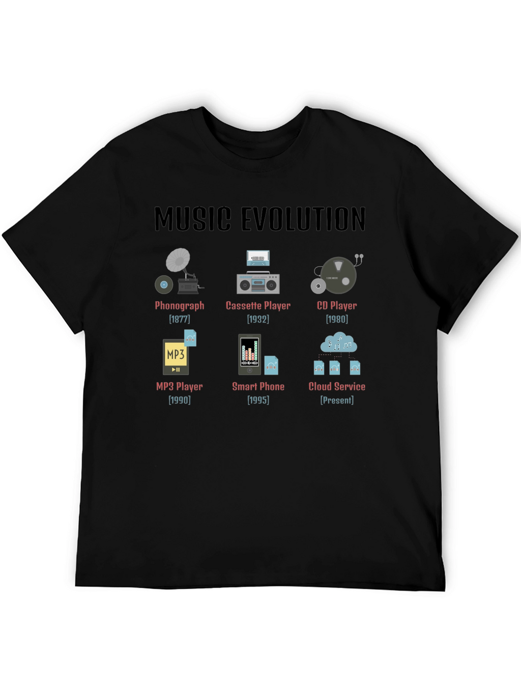 Music Evolution T-Shirt - Black Graphic Tee