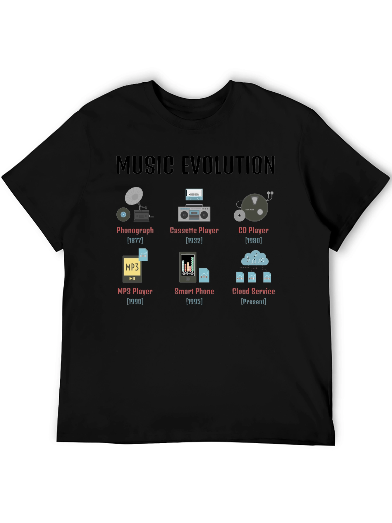 Music Evolution T-Shirt - Black Graphic Tee