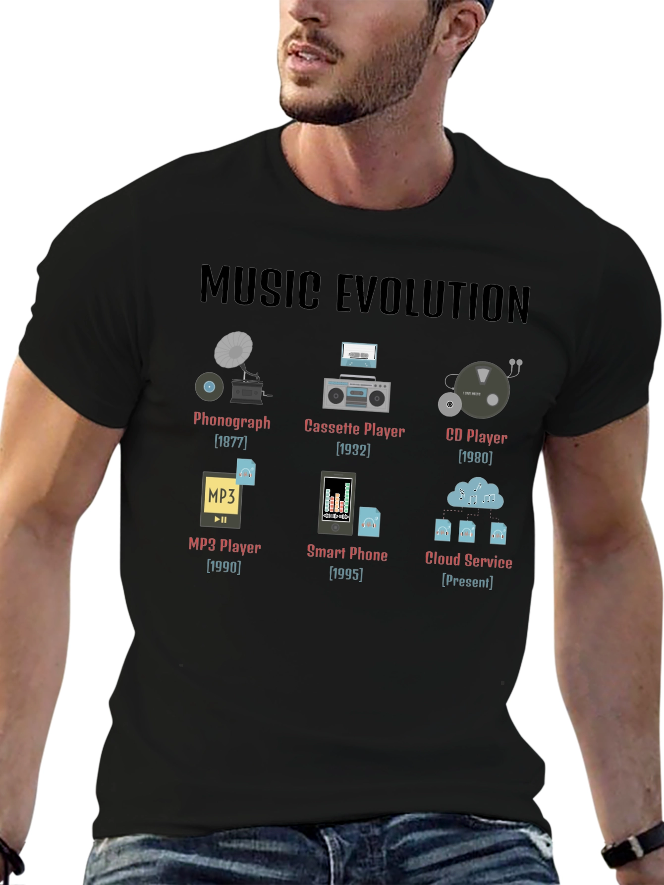 Music Evolution T-Shirt - Black Graphic Tee