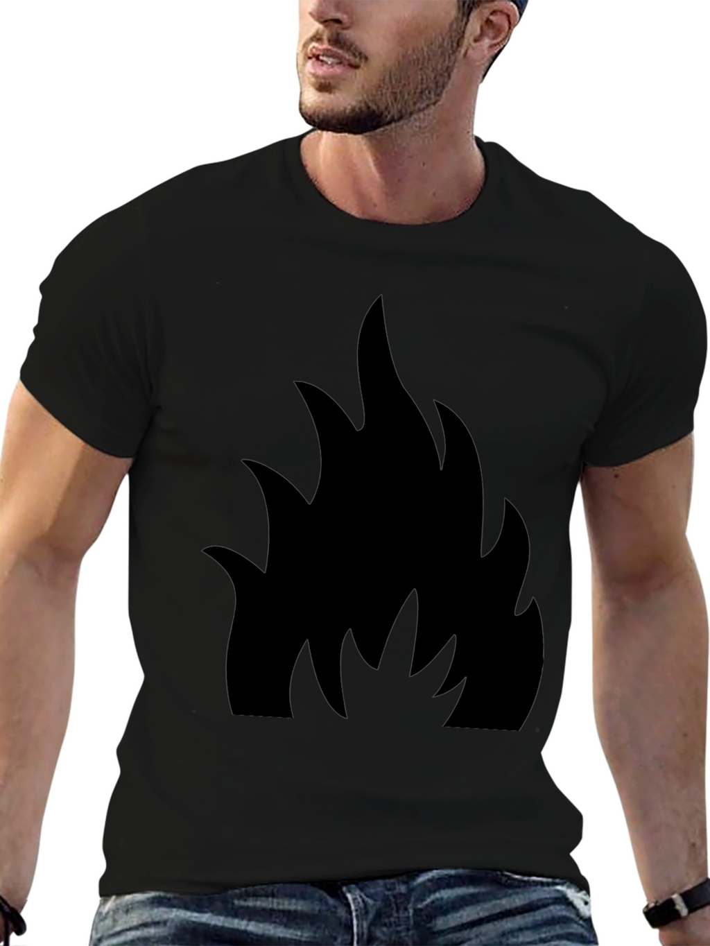 Black T-Shirt with Bold Flame Design