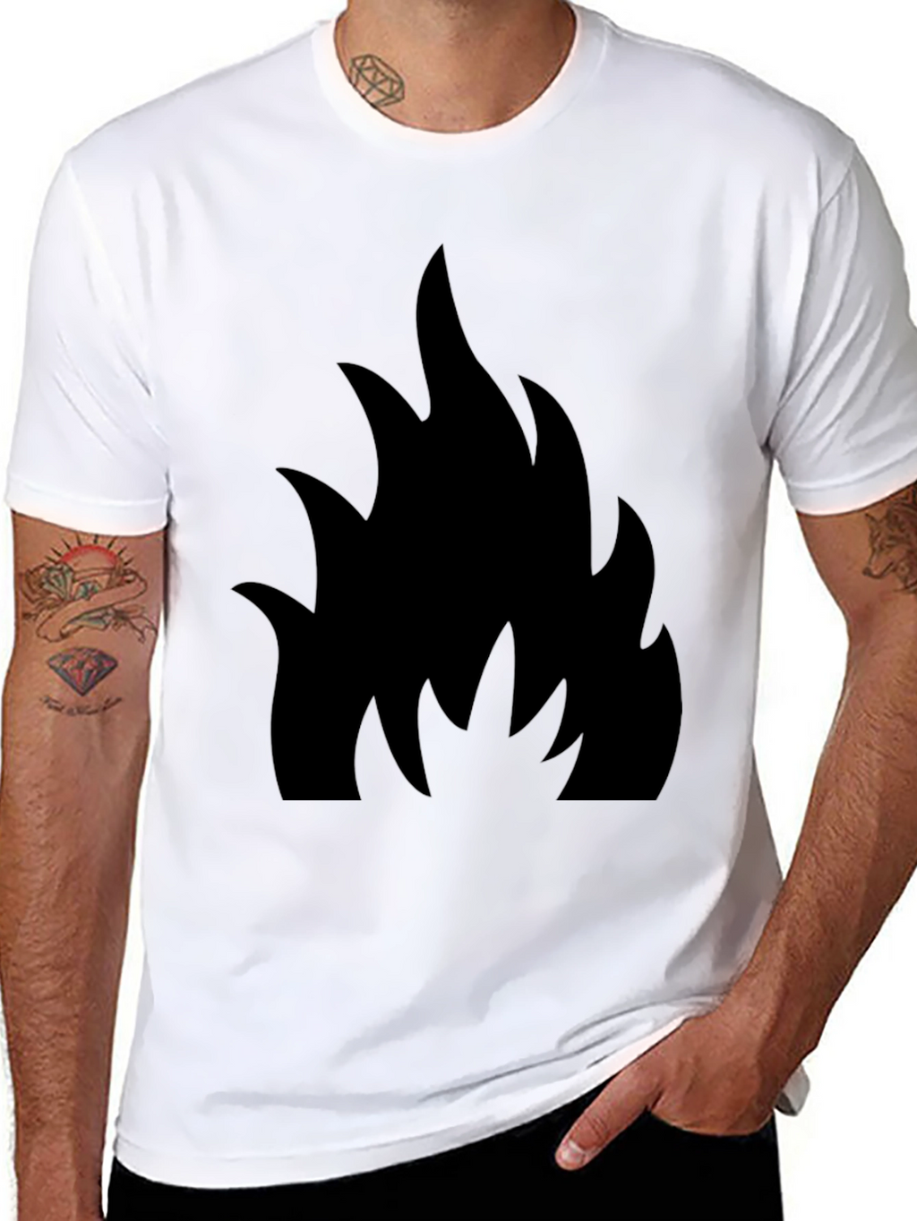 Black T-Shirt with Bold Flame Design