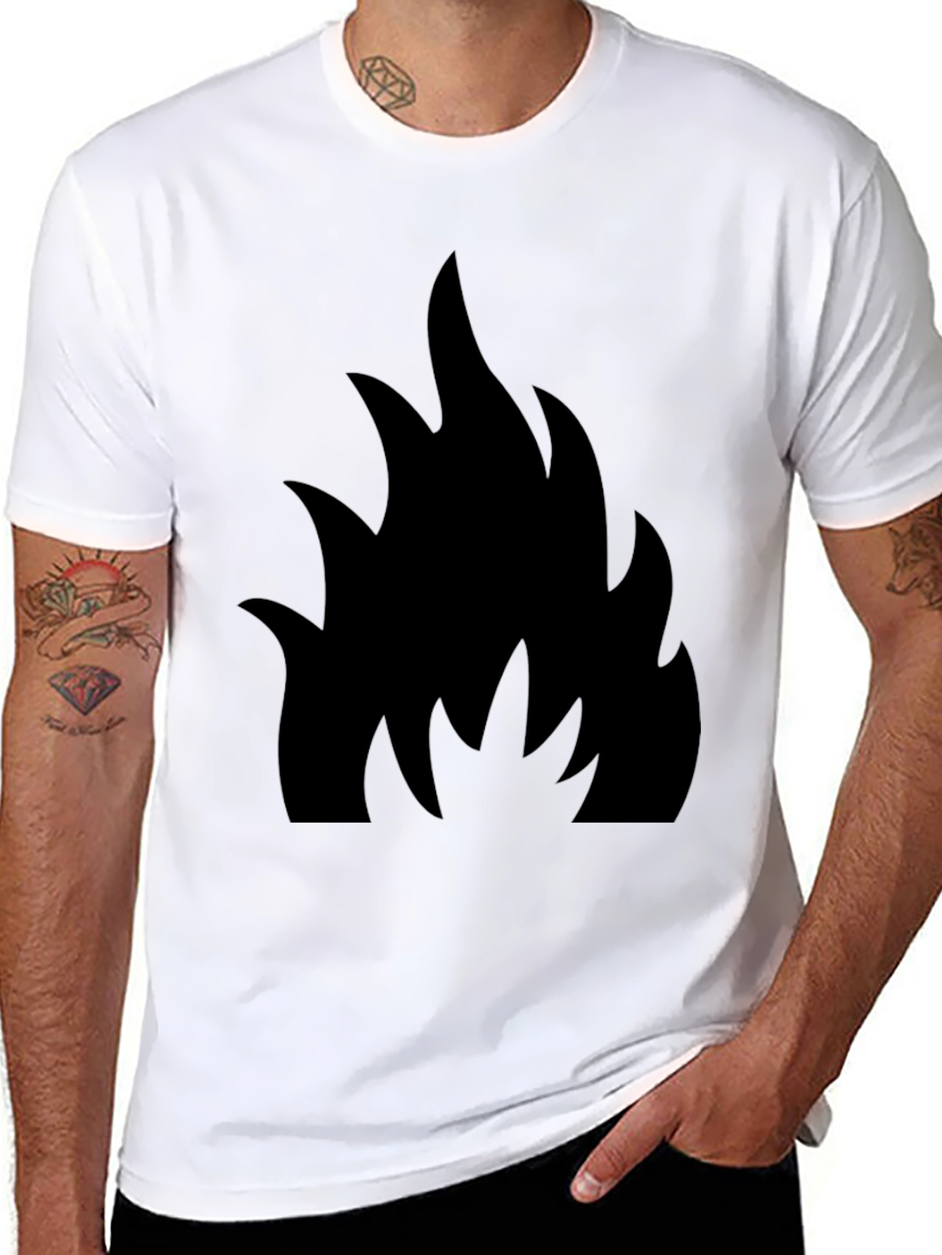 Black T-Shirt with Bold Flame Design