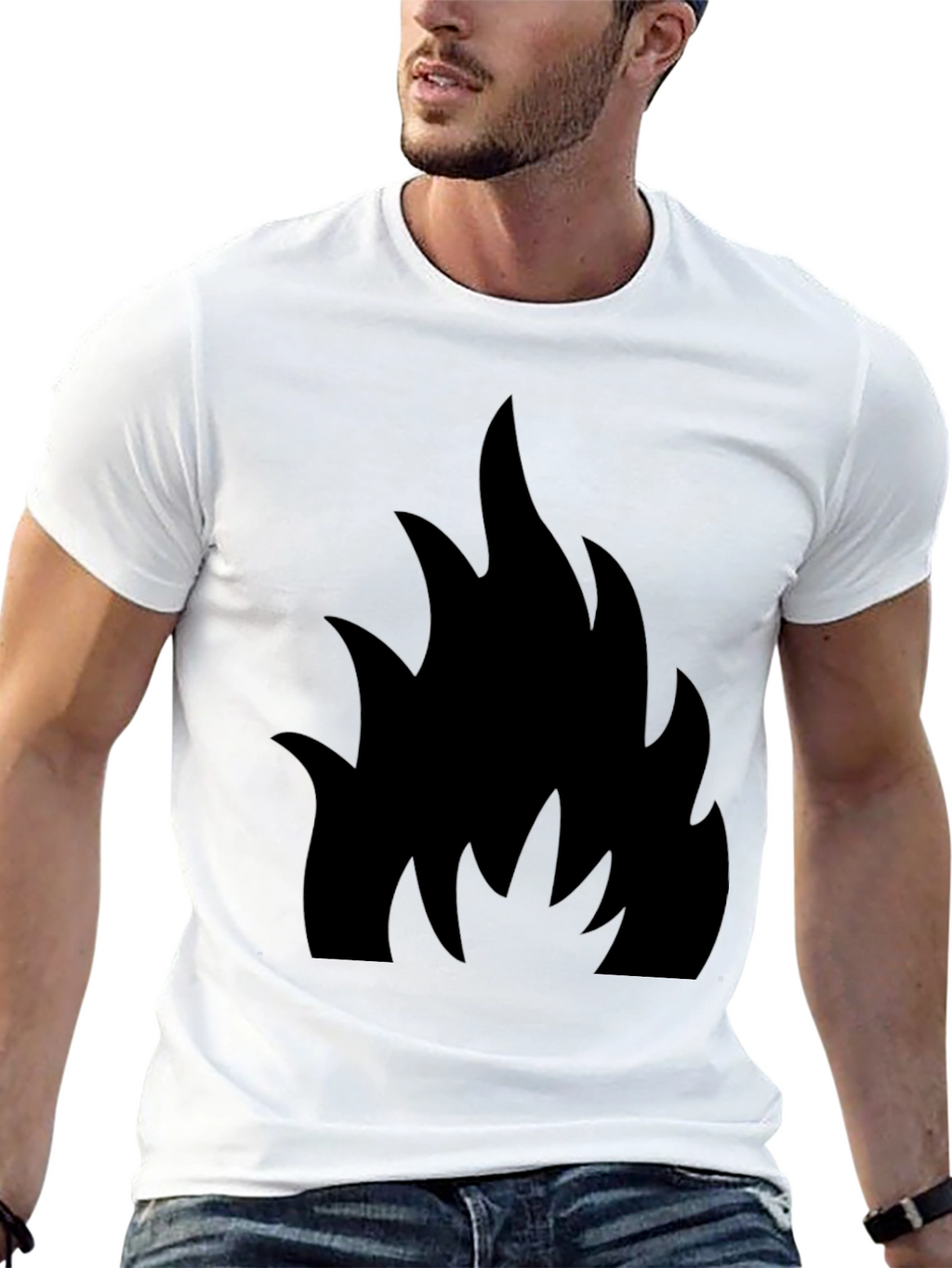 Black T-Shirt with Bold Flame Design