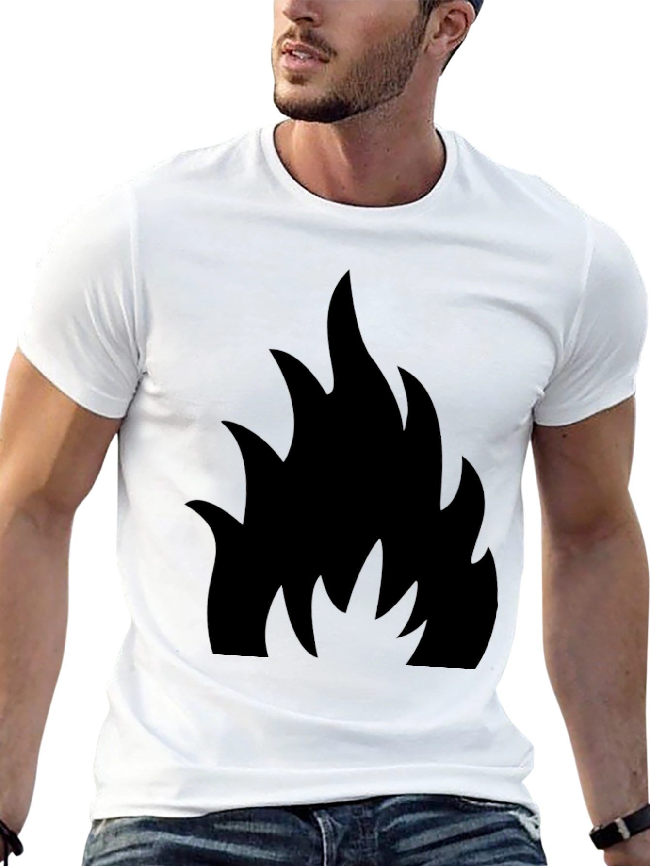 Black T-Shirt with Bold Flame Design