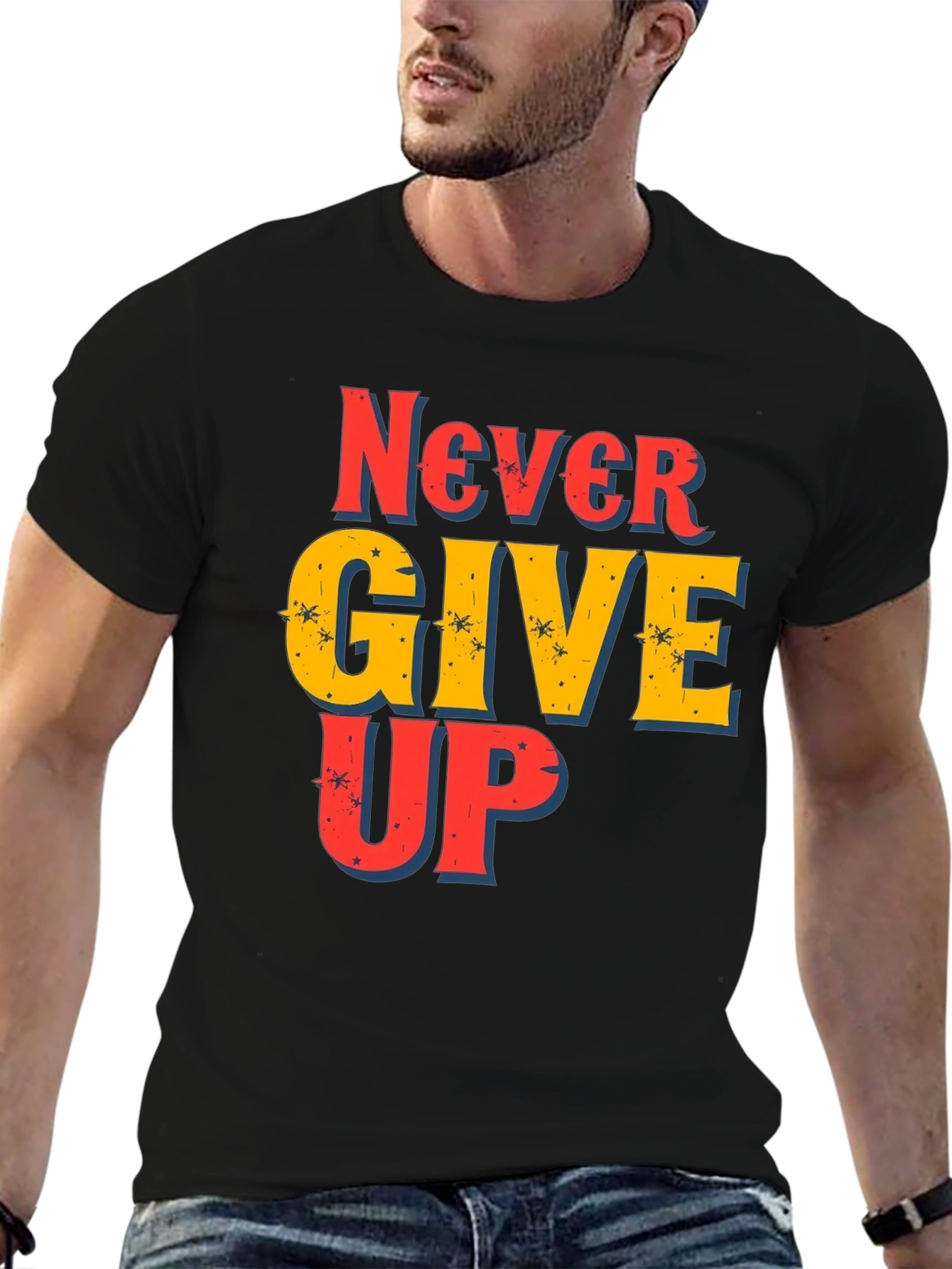 Never Give Up Graphic Print T-Shirt