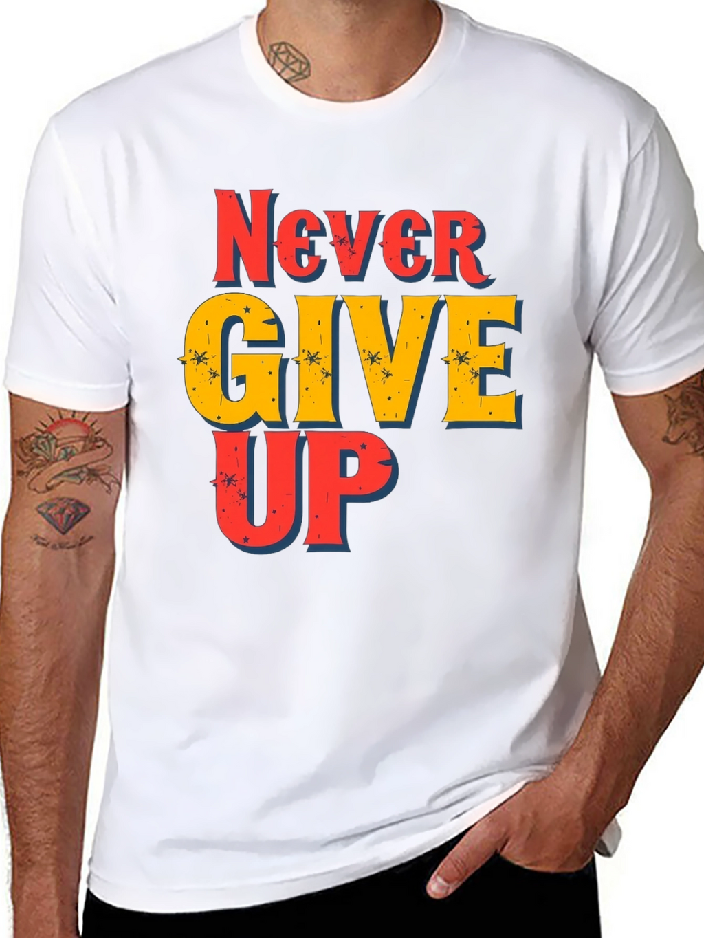 Never Give Up Graphic Print T-Shirt