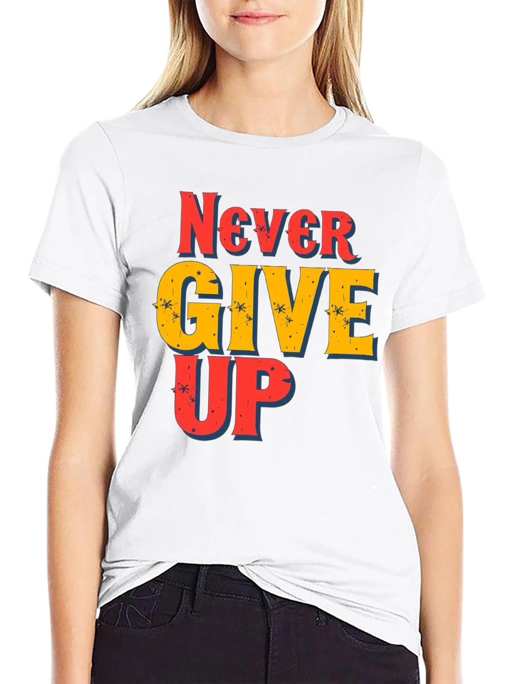 Never Give Up Graphic Print T-Shirt
