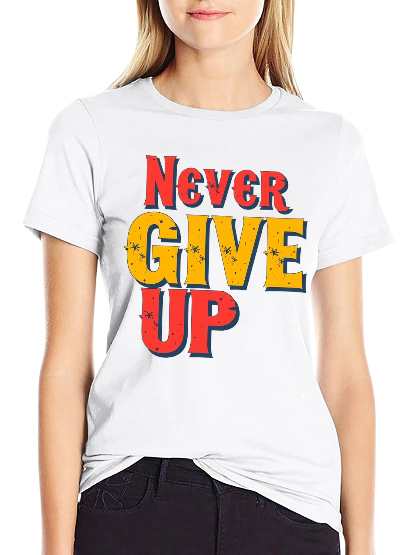 Never Give Up Graphic Print T-Shirt
