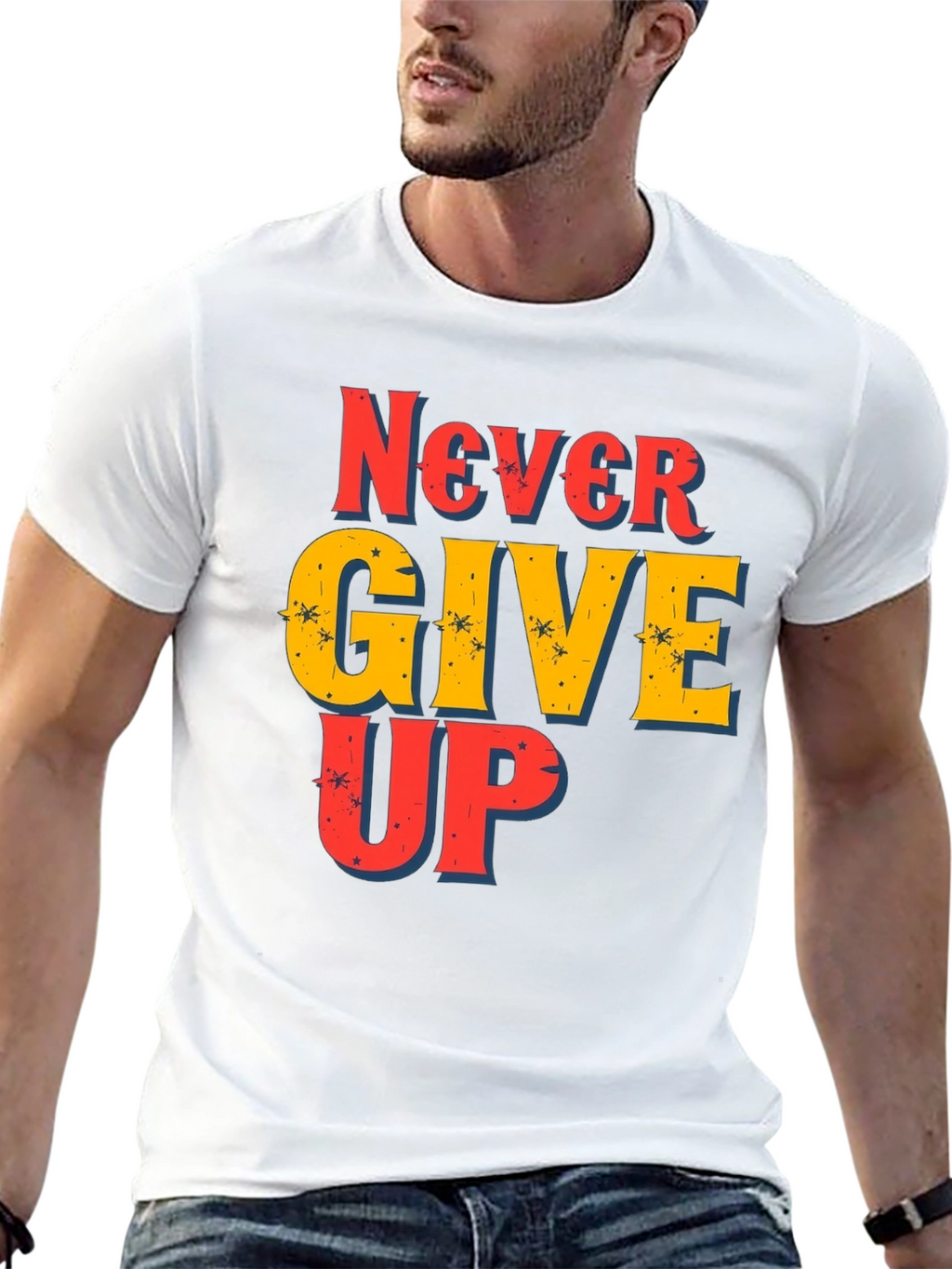 Never Give Up Graphic Print T-Shirt