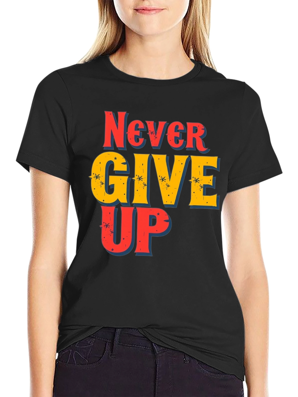 Never Give Up Graphic Print T-Shirt