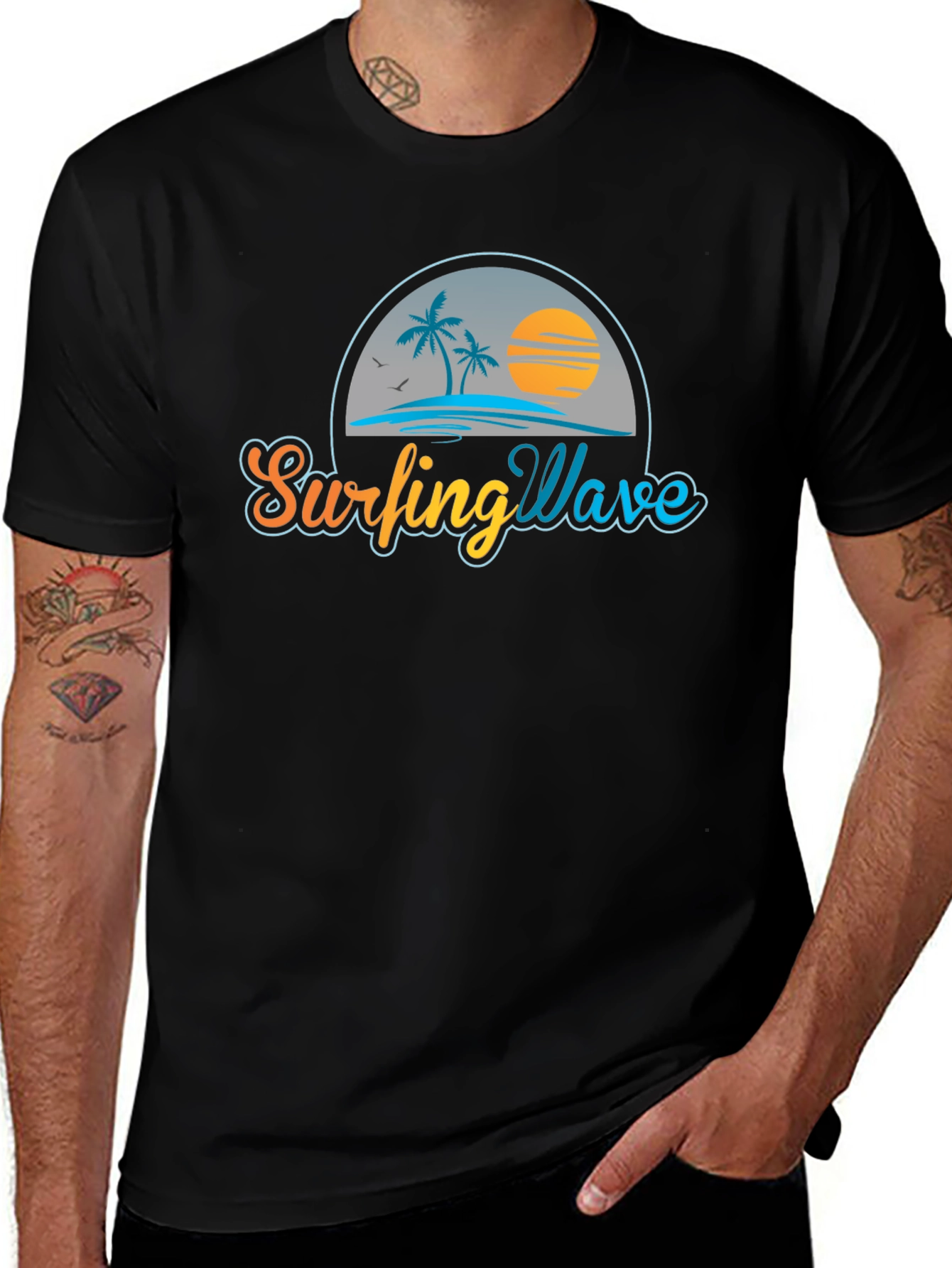 Surfing Wave Tee - Island Sunset Design