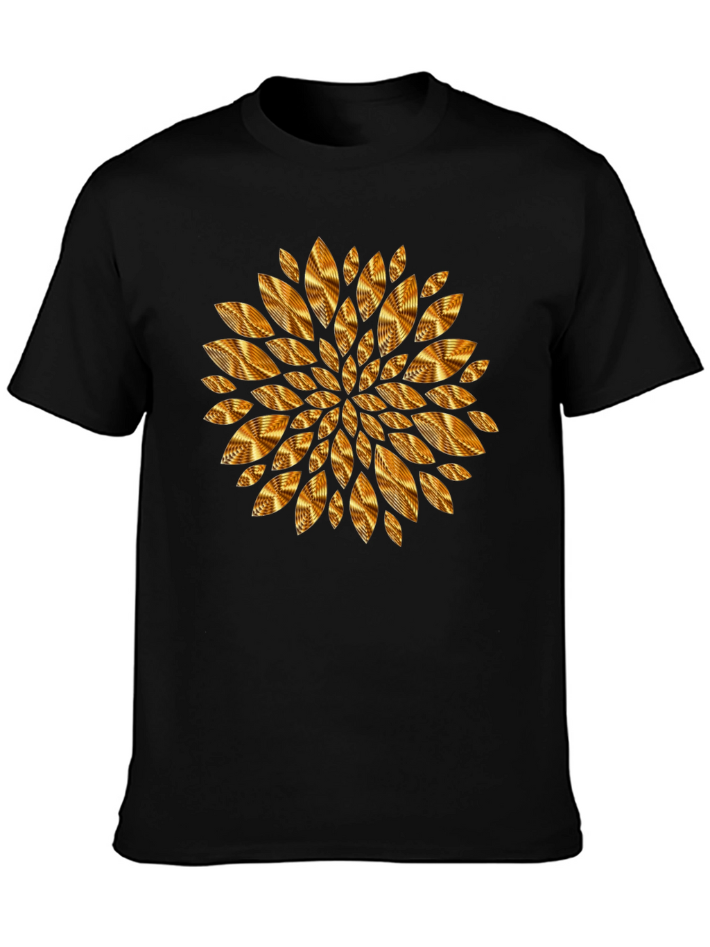 Geometric Golden Petal Graphic Black T-Shirt
