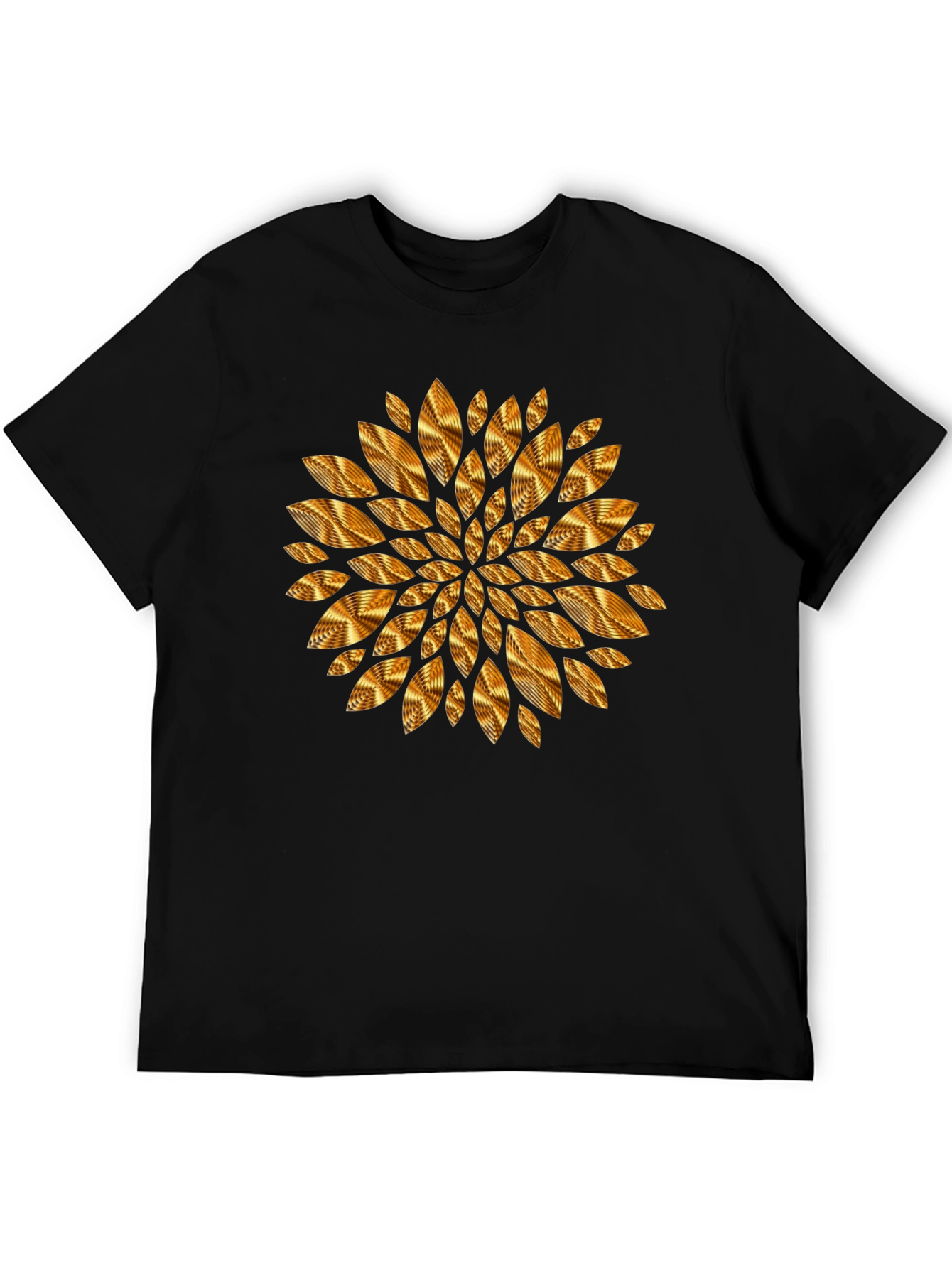 Geometric Golden Petal Graphic Black T-Shirt