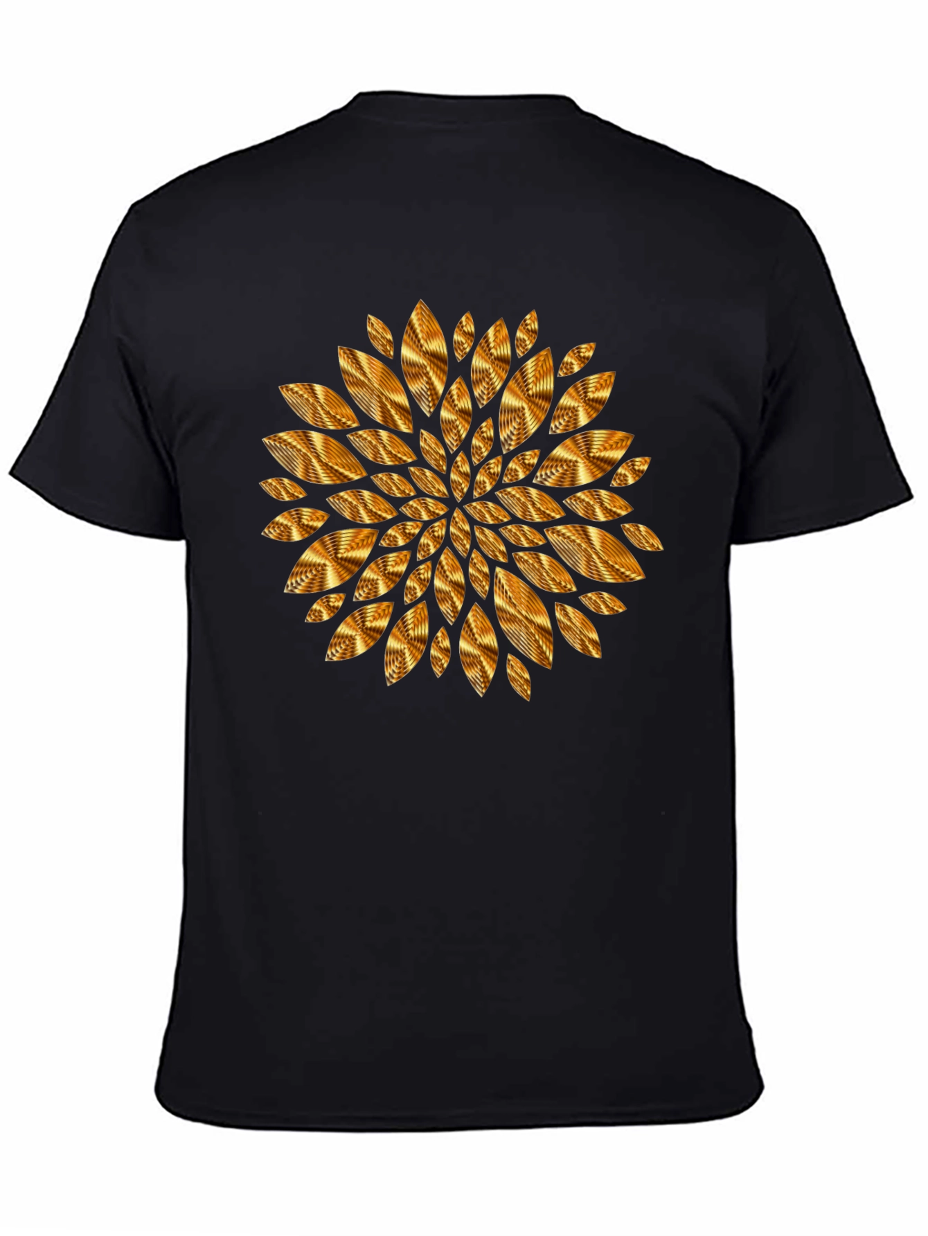 Geometric Golden Petal Graphic Black T-Shirt