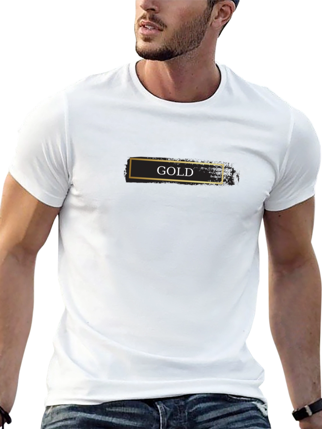 Gold Bar Graphic Black Tee - Stylish Mens T-Shirt