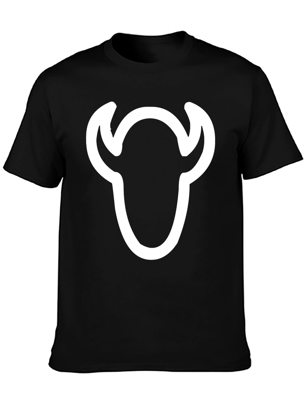 Black T-Shirt with White Bull Skull Graphic