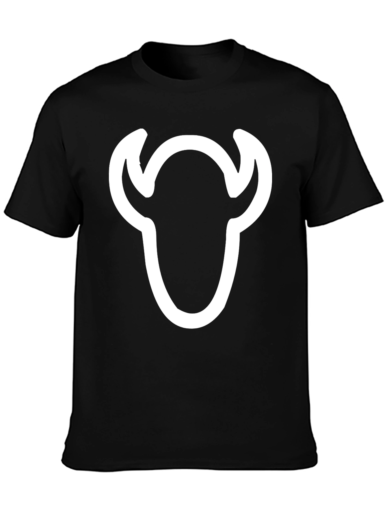 Black T-Shirt with White Bull Skull Graphic