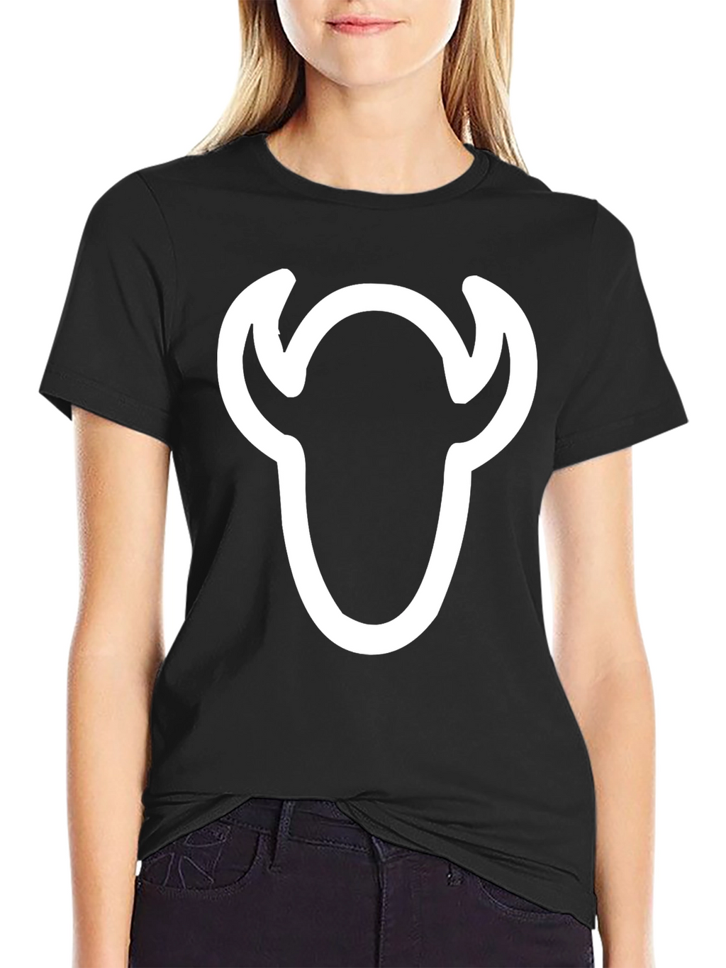 Black T-Shirt with White Bull Skull Graphic